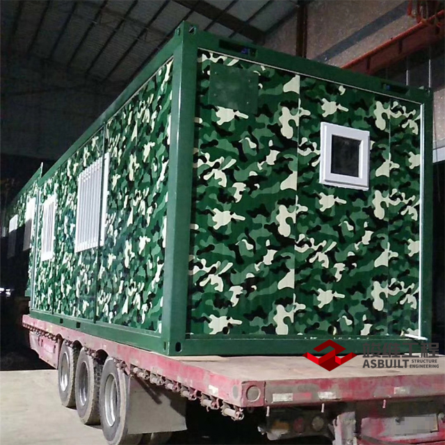 Olive Green Containerized Porta Cabin, Camouflage Flatpack Container for Prefab Army Barrack, Military Camp