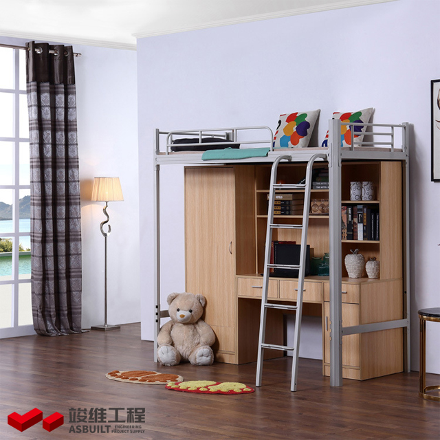 School Dormitory Bed, Combination Bunk Bed with Desk & Wardrobe for Student Apartment