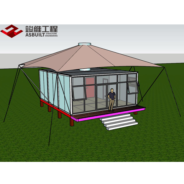 Containerized Prefabricated Hotel With Overall Covering Tent, Movable Pop-up Hotel With Balcony